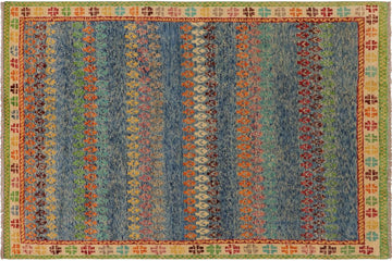 handmade Geometric Balouchi Blue Beige Hand Knotted RECTANGLE 100% WOOL area rug 5' x 7'